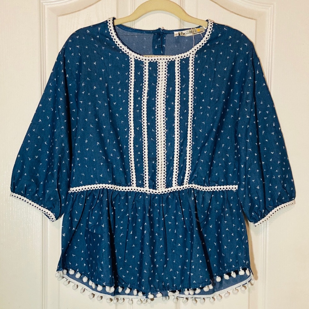 Blue jean white lace top